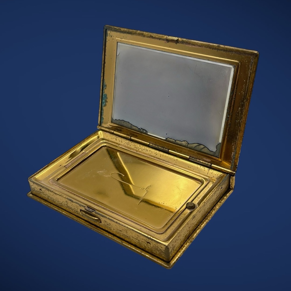 Coty New York Gold Tone Mirror Compact Book Design Hinged MCM Nice Collectible - Picture 3 of 16